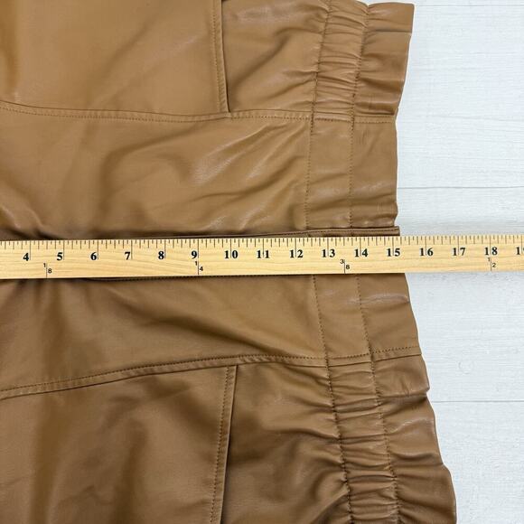 Madewell Vegan Faux Leather Pants Size 16 Brown High Rise Elastic Waist Pull On - Picture 12 of 15
